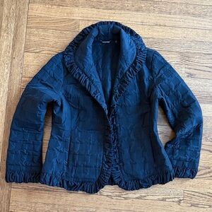 Samuel Dong Black Quilted Ruffle-Trim Jacket